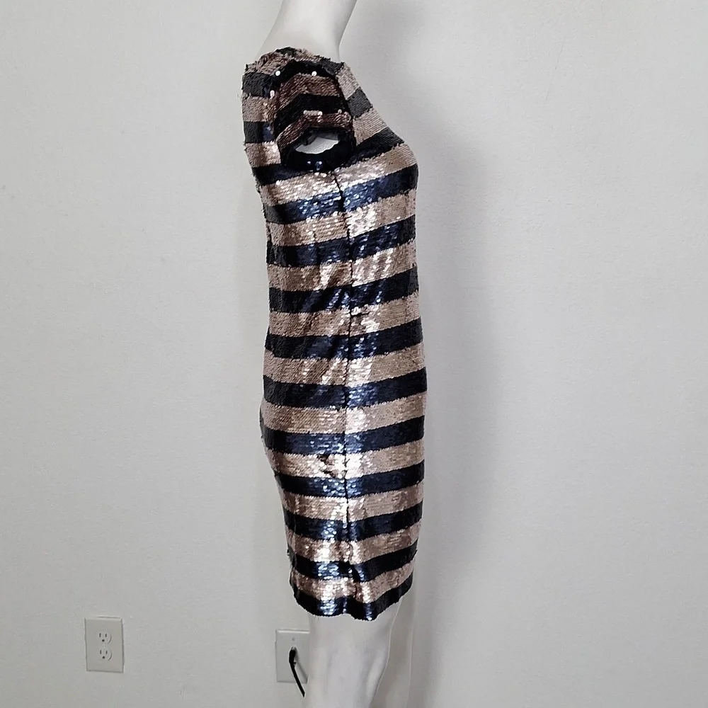 GAP Kids Sequin Navy & Rose Gold Striped Party Dress Size XL